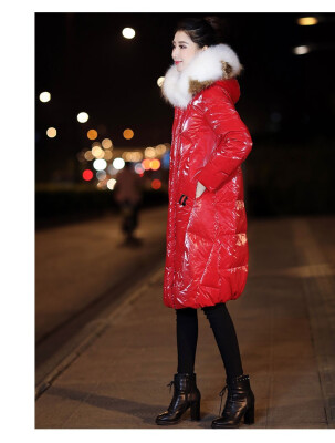 

2018 winter new fashion thick warm real fur collar hooded long down jacket womens jacket 90226