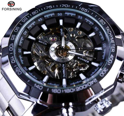 

Forsining Sport Racing Series Skeleton Stainless Steel Black Golden Dial Top Brand Luxury Watches Men Automatic Watch Clock Men