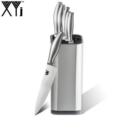 

XYj 7 Pcs Stainless Steel Kitchen Knives Set Bend Handle Sharp Blade Knife with Knife Holder Kitchen Tools