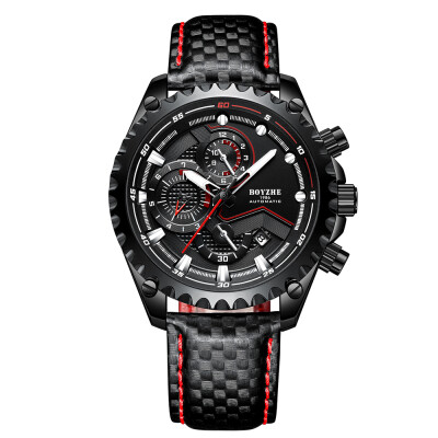 

BOYZHE WL022-P Watch Brand Luminous Waterproof Business Full-automatic Mechanical Men Leather Wrist Watch with Gift Box