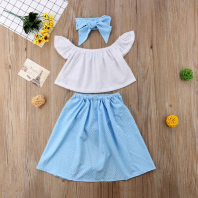 

2018 Summer Girl Kid Lace Off-shoulder Top Pants Princess Dress Party Summer Set