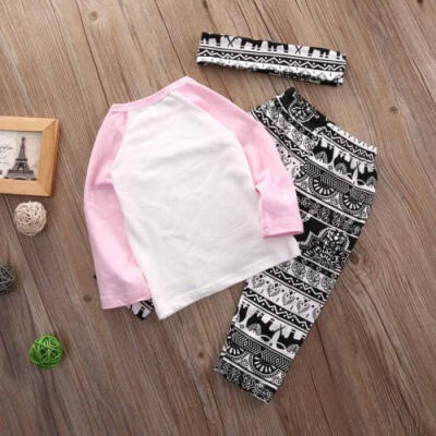 

UK Stock Toddler Kids Girls T-shirt Pants Legging Headband Outfits Set Sunsuit