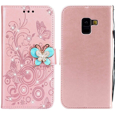 

MOONCASE Samsung Galaxy A8 2018 Butterfly Rhinestone Embossed Leather Case - Rose Gold