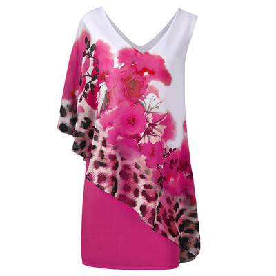 

V Neck Floral&Cheetah Print Capelet Party Dress