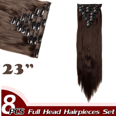

Curly Full Head Clip Synthetic in Hair Extensions 8 Piece 18 Clips Hairpiece Long Wave for Women