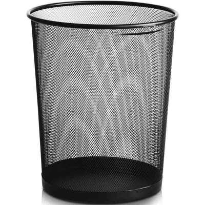 

(TRNFA) TN-T3301 Trash Large metal mesh office paper basket round trash cans solid black garbage basket