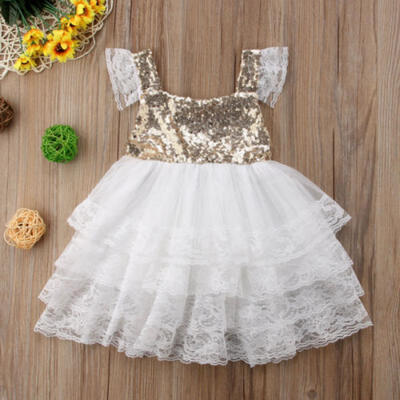 

US Canis Princess Girl Tutu Dress Ruffles Baby Lace Floral Pageant Party Dresses