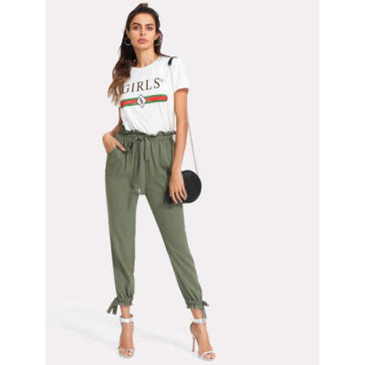 

Womens High Waist Casual Drawstring Elastic Long Pants Ladies Pencil Trousers