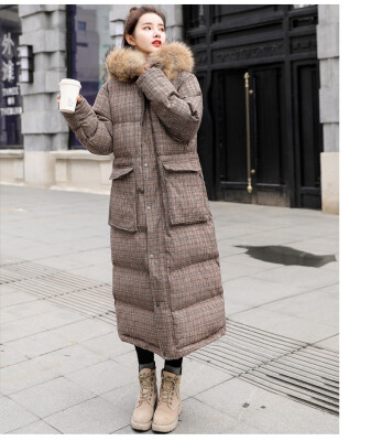 

Down cotton womens long sleeves long cotton coat winter large fur collar thick cotton jacket