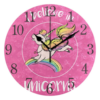 

Wall Clock Unicorn Girn In The Rainbow Round Wall Clock Arabic Numerals Design