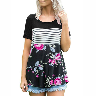 

Stripe Stitching Printing Top