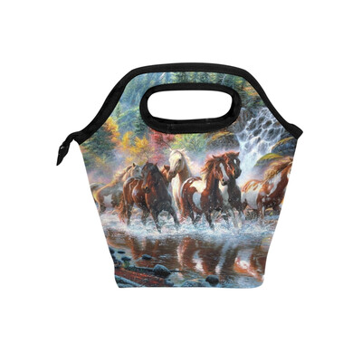 

Insulated Lunch Tote Bag River Horse Travel Picnic Lunch Handbags Portable Zipper Lunch Bag Box