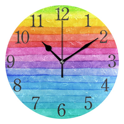 

Wall Clock Arabic Numerals Design Rainbow Stripes Round