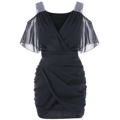 

Cold Shoulder Sequins Mini Bodycon Dress
