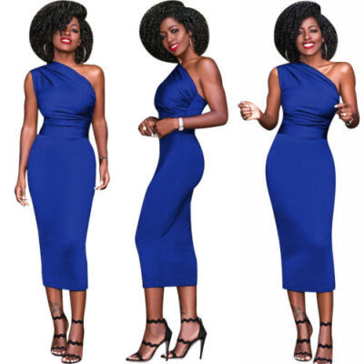 

Womens One Shoulder Sleeveless Bodycon Party Evening Slim Fit Pencil MIni Dress