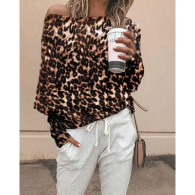 

Women One Shoulder Blouse Long Batwing Sleeve T-shirts Loose Plain Shirt Tops