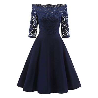 

Lace Panel Off The Shoulder Vintage Flare Dress