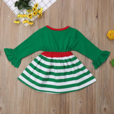 

Toddler Kids Baby Girls Xmas Deer Striped Party Pageant Princess Dress Clothes