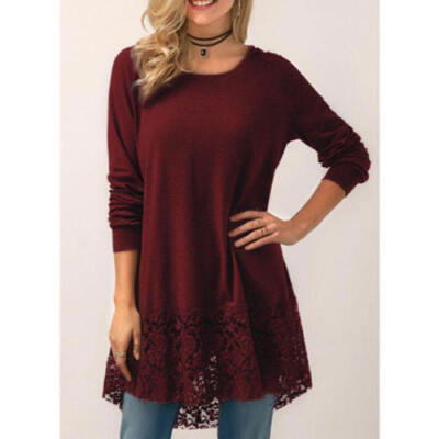 

Sexy Womens Plus Size Long T-shirt Ladies Casual Party Lace Dress Blouse Tops AU