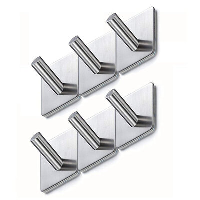 

UpperX Self Adhesive Hooks Stainless Coat Hooks Heavy Duty Door Hooks6 Pieces Towel Hooks for BathroomsKitchenLavatory Closet