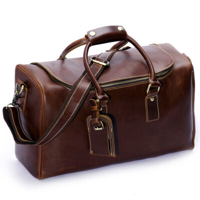 

Baigio Brown Leather Weekender Travel Duffel Overnight Bag gym bags for men