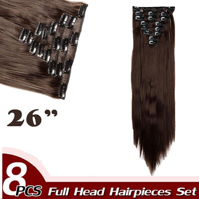 

Curly Full Head Clip Synthetic in Hair Extensions 8 Piece 18 Clips Hairpiece Long Wave for Women