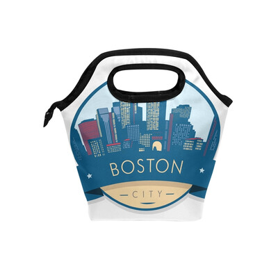 

Lunch Bag BOSTON Building Tote Travel Picnic Insulated Handbags Portable Zipper Lunch Bag Box