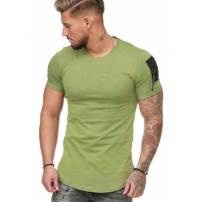 

Oversize Herren Vintage T-Shirt Basic Shirt Round Neck Zipper