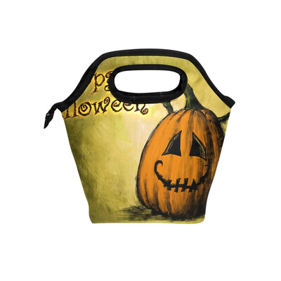 

Insulated Lunch Tote Bag Halloween Pumpkin Travel Picnic Lunch Handbags Portable Zipper Lunch Bag Box