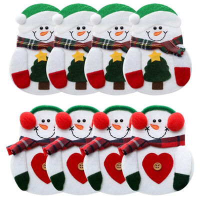 

UpperX 8Pcs Christmas Decorations Snowman Silver Flatware Holder Pockets Table Dinner Home Decoration