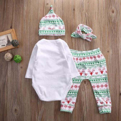 

AU Stock Xmas 4PCS Baby Girl Clothes Romper T-shirtPants Hat Outfits 0-18M