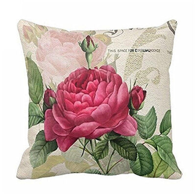 

UpperX Vintage FloralFlower flax Decorative Throw Pillow Case Cushion Cover Home Sofa DecorativeRose flower