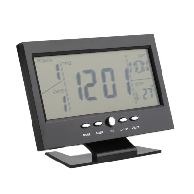 

Voice Control Back-light LCD Alarm Desk Clock Weather Monitor Calendar