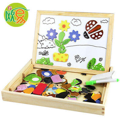 

Educational 3D Magnetic Puzzle Double Faced Writing Wooden Board Easel Toy Kids