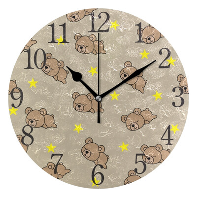 

Wall Clock Arabic Numerals Design Baby Bear Sleeping Round