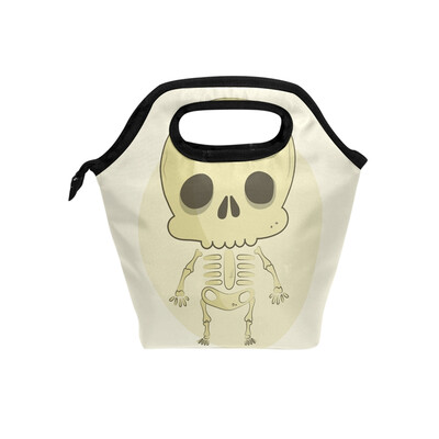 

Lunch Bag Grey Skull Tote Travel Picnic Insulated Handbags Portable Zipper Lunch Bag Box