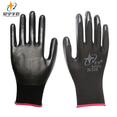 

Xingyu XINGYU labor insurance gloves nitrile dipped gloves non-slip wear-resistant oil-proof anti-slip acid&alkali protective gloves work protective gloves N528 black 12 M code