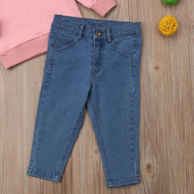 

Child Kids Baby Girl Ruffle Tops Sweatshirt Denim Pants Jeans Outfits Clothes