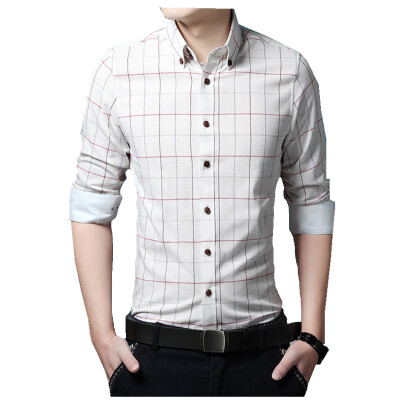 

New 2016 Spring Casual Men Shirt Cotton Linen Mens Dress Shirt Slim Fit Plaid Shirt Long sleeve Plus Size Shirts