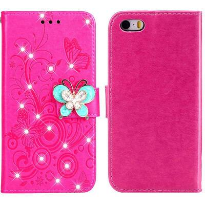 

MOONCASE Apple iPhone 55SSE Butterfly Rhinestone Embossed Leather Case - Red