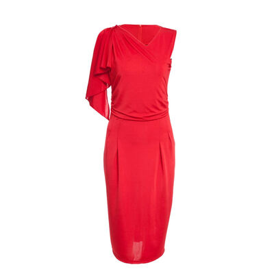 

Stylish Round Collar Sleeveless Pleat Design Slim Dress