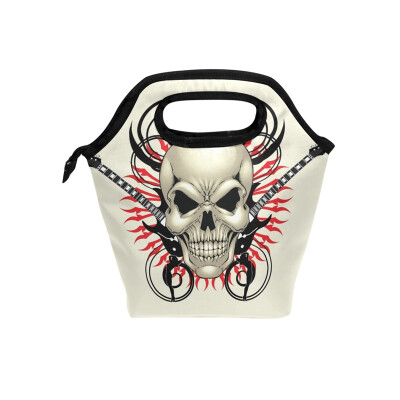 

Lunch Bag Red Skull Tote Travel Picnic Insulated Handbags Portable Zipper Lunch Bag Box