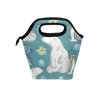 

Lunch Bag Bear And Penguin Tote Travel Picnic Insulated Handbags Portable Zipper Lunch Bag Box