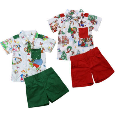 

UK Christmas Toddler Baby Kids Boys T Shirt Tops Short Pants Outfit Clothes Set