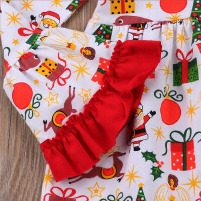 

Christmas Toddler Kids Baby Girl Dress Tops BlouseHeadband Outfits Clothes Set