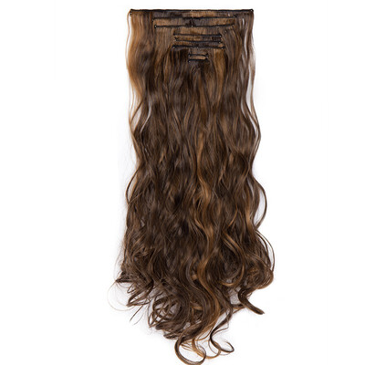 

24 Inches Curly 8 Pcs Full Head Clip in Hair Extensions Synthetic 8 Piece 18 Clips Hairpiece Long Wave Trendy Design for Women