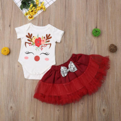 

UK Cute Newborn Baby Girls RompersTutu Skirts Party Dress 2PCS Outfits Set 0-2T