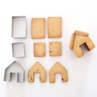 

DIY Creative Gingerbread Biscuit House Cabin Cookie cutters Stainless Steel Bakeware Tools Xmas Gift