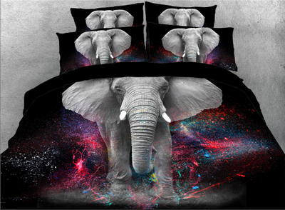 

3D Elephant Galaxy Printed 4-Piece Black Bedding SetsDuvet Covers