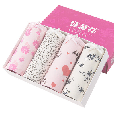 

【Jingdong Supermarket】 Ms. Hengyuan Xiang underwear female 4 low waist cotton small floral sexy cute cotton comfortable briefs G0211 mixed color 4 gift box installed XXL 175/100